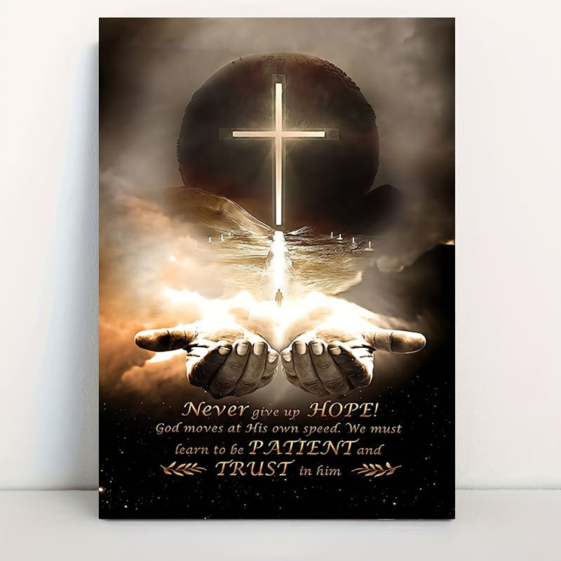 1pc Wooden Framed Christian Canvas Painting - Hand of God Quotes Print 11.8inx15.7inch Inspirational Quotes Canvas Wall Art Decoration Ready to Hang for Home or Office Bathroom Living Room Decor Gift For Her Him