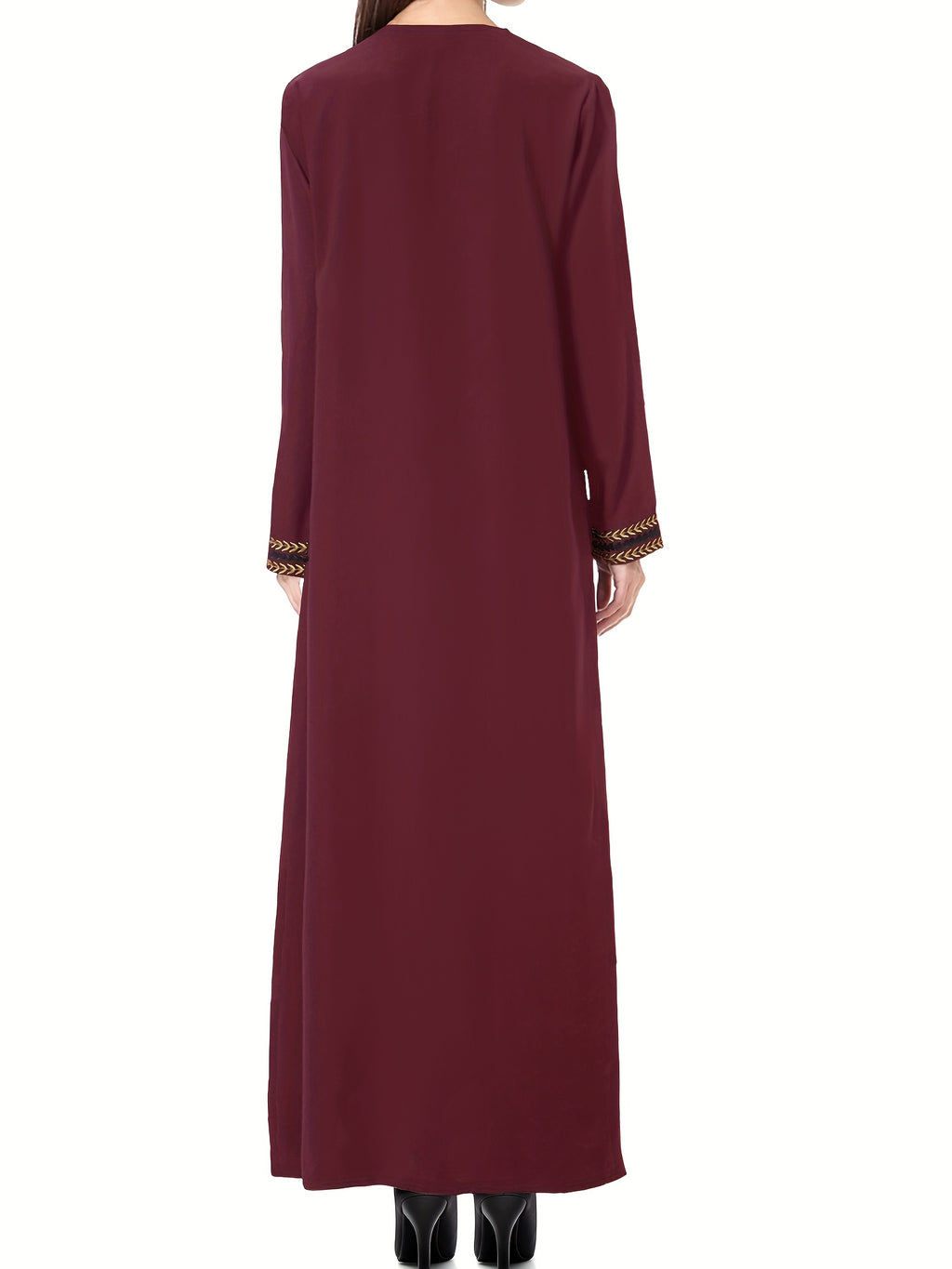 [Navy Blue Kaftan] Navy Blue Muslim Kaftan Dress | Elegant, Golden Embroidery, Sleeve, Loose Fit, Maxi Length, Hijab-Friendly Design, All-Season Wear