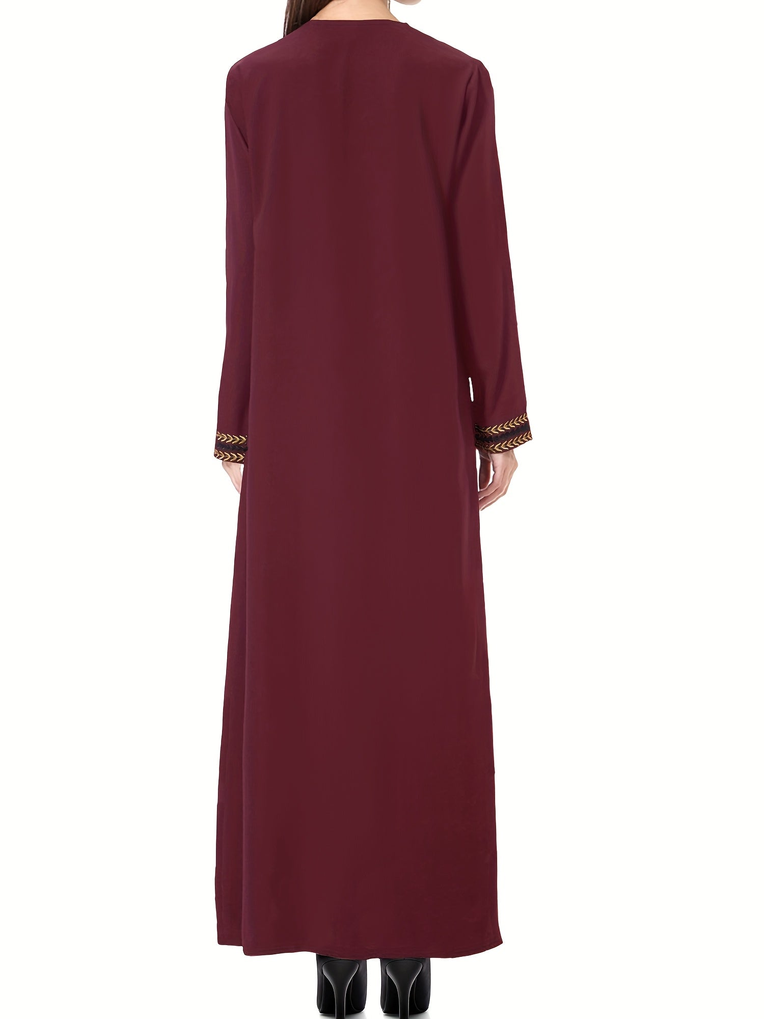 [Navy Blue Kaftan] Navy Blue Muslim Kaftan Dress | Elegant, Golden Embroidery, Sleeve, Loose Fit, Maxi Length, Hijab-Friendly Design, All-Season Wear