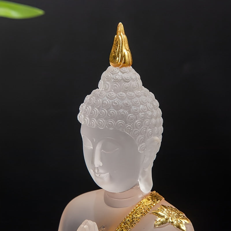 Elegant 7-Inch Resin Buddha Statue - Meditative Seated Pose with Golden Leaf Accents, Zen Style Home & Office Decor, Versatile Indoor/Outdoor Use, No Power Needed