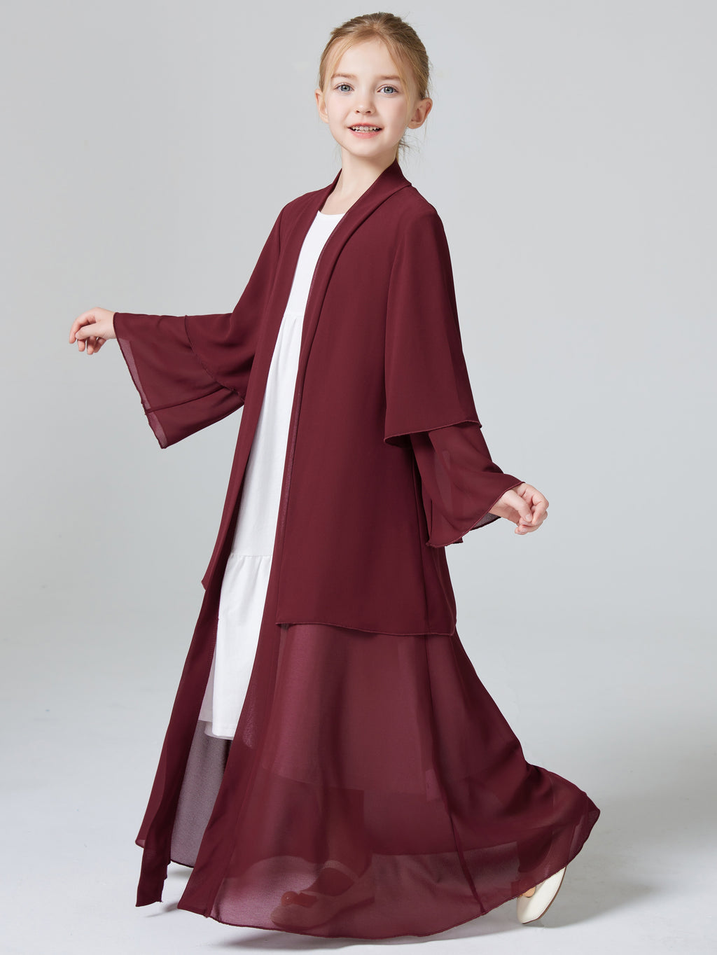 1pc Girls' Turkish Muslim Abaya Dress - 100% Polyester V-Neck Long Sleeve Modest Dress, Solid Color Traditional Attire for Cultural Events & Family Gatherings (Hand Wash Only), Autumn Clothing | Vneck Dress | Comfortable Fit,