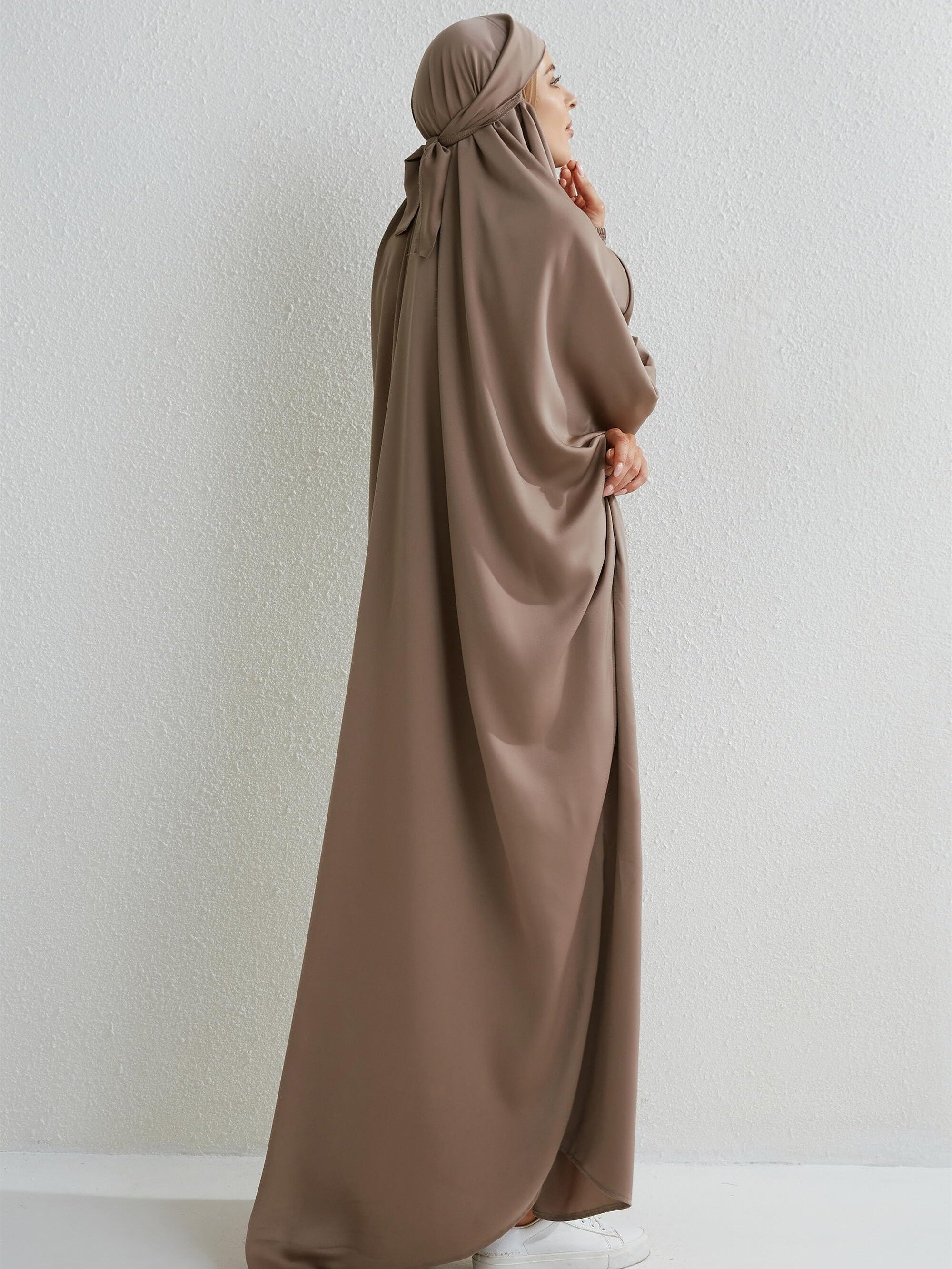 Ramadan Solid One-Piece Prayer Modest Dress - Modest Full Length Dress With Hijab -  For Women - Suitable for Ramadan & Islamic Events - Perfect Gift for Muslim Women