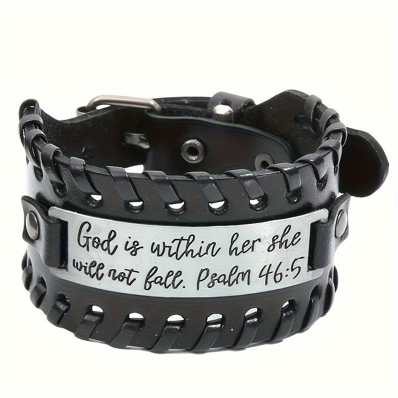 Religious Christian Leather Bracelet - Bible Verse Leather Cuff Wristband of Faith Hope Love