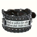 Religious Christian Leather Bracelet - Bible Verse Leather Cuff Wristband of Faith Hope Love