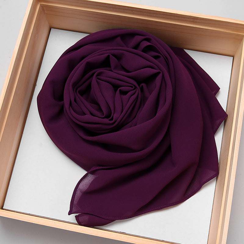 Large Rectangular Solid Color Chiffon Hijab Scarf with Elastic Band - Breathable & Lightweight, Perfect for Ramadan & Muslim Festivals, Easy to Wear as a Shawl or Wrap