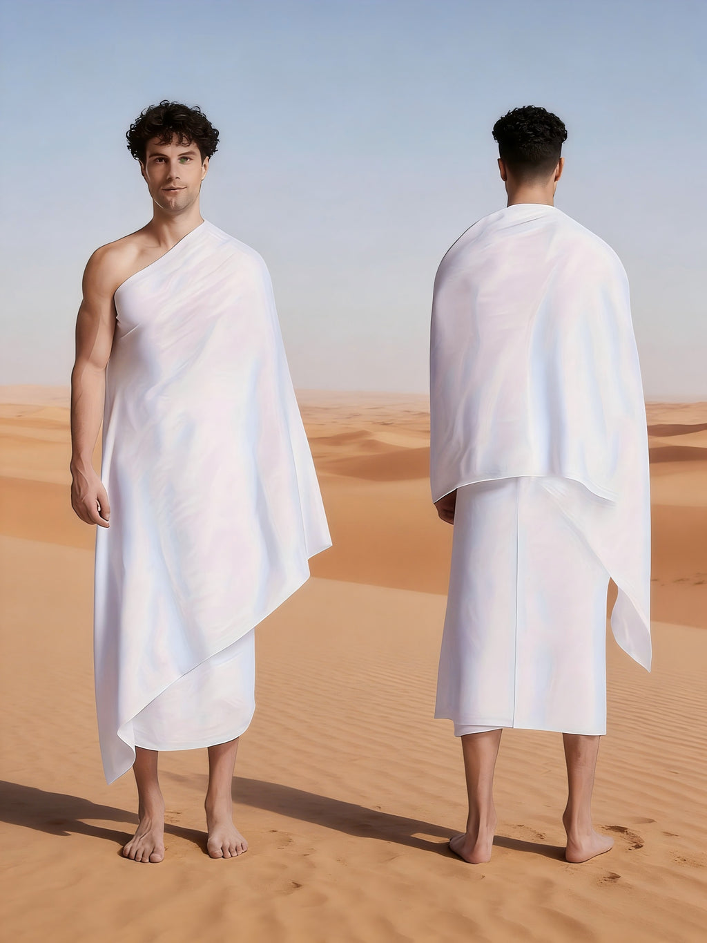 [Muslim Prayer Towel Set] 2pcs/1set Muslim Men's Prayer Towel Adult White Arab Traditional Towel Islamic Pilgrimage Towel Prayer Shawl with Tassels Men's Clothing Gift White Eid al-Fitr Gift Comes with Exquisite Storage Bag 4