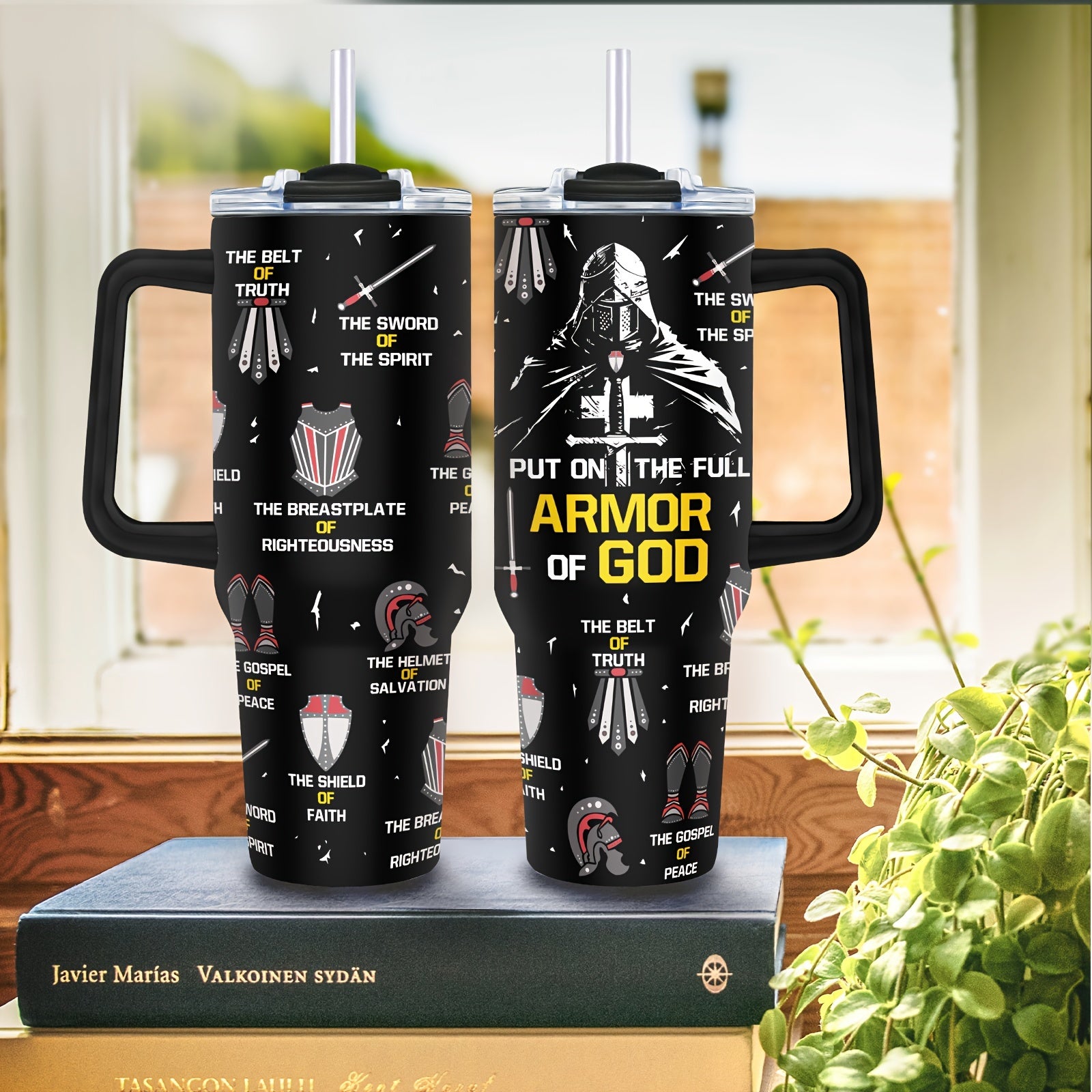Armor of God" 40oz Stainless Steel Tumbler with Lid & Straw - Perfect Christian Gift for Men & Women, Ideal for Father's Day, Christmas, Birthdays & More