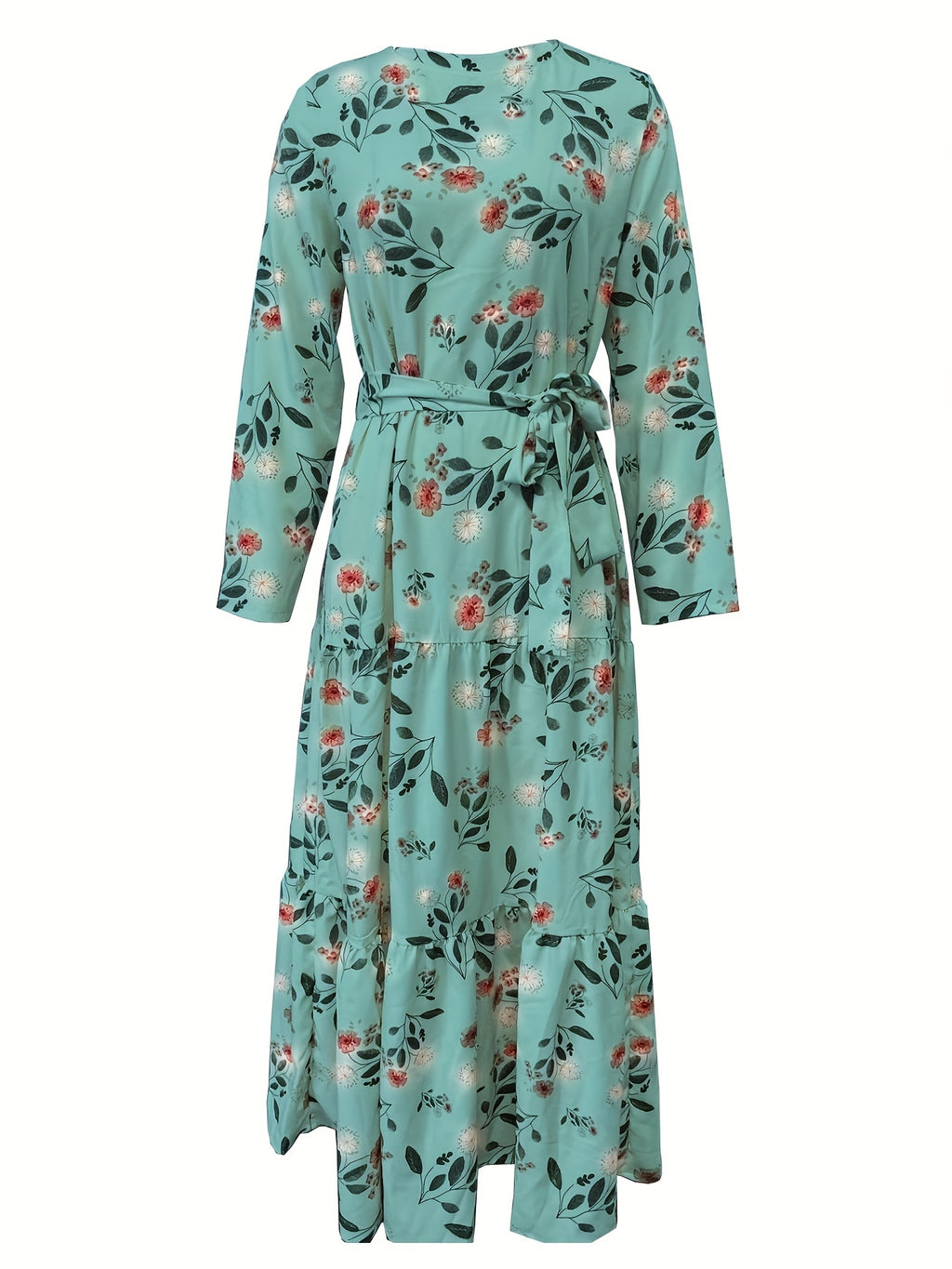 2023 New Women's Elegant Middle Eastern Abaya - Black Floral Print with Red Flowers, Long Sleeve Lace-Up Modest Dress, Machine Washable for Spring Summer Fall, Abaya Dress Fancy, Comfortable Modestwear, No Stretch Fabric, Mus