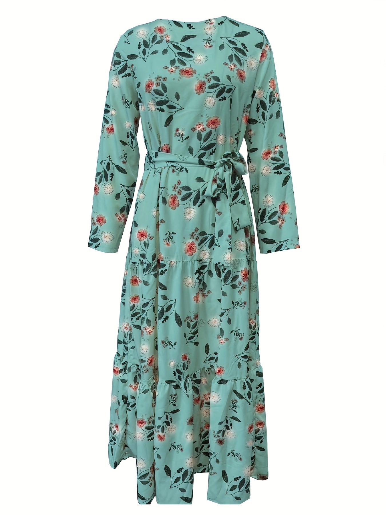 2023 New Women's Elegant Middle Eastern Abaya - Black Floral Print with Red Flowers, Long Sleeve Lace-Up Modest Dress, Machine Washable for Spring Summer Fall, Abaya Dress Fancy, Comfortable Modestwear, No Stretch Fabric, Mus