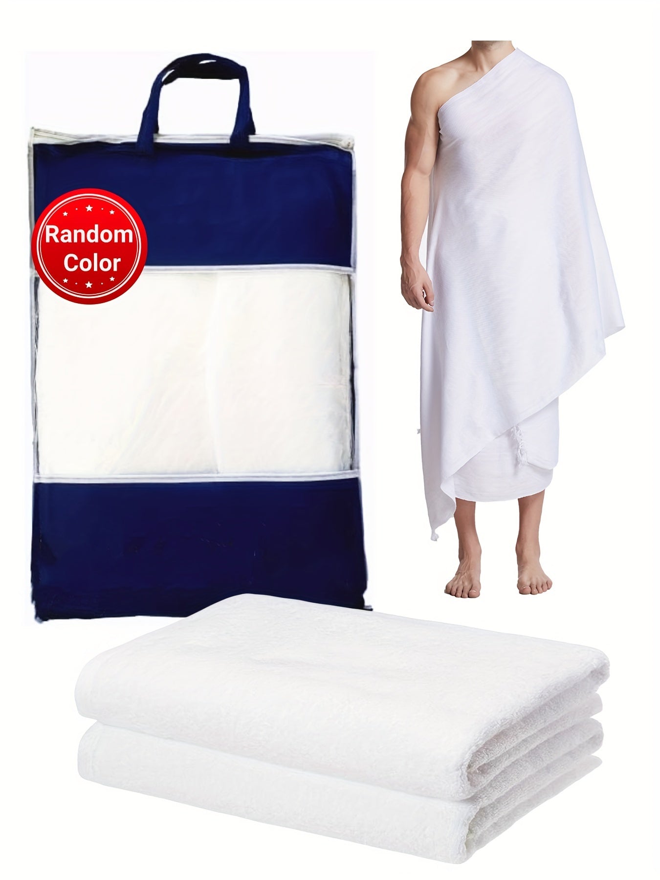 [Muslim Prayer Towel Set] 2pcs/1set Muslim Men's Prayer Towel Adult White Arab Traditional Towel Islamic Pilgrimage Towel Prayer Shawl with Tassels Men's Clothing Gift White Eid al-Fitr Gift Comes with Exquisite Storage Bag 4