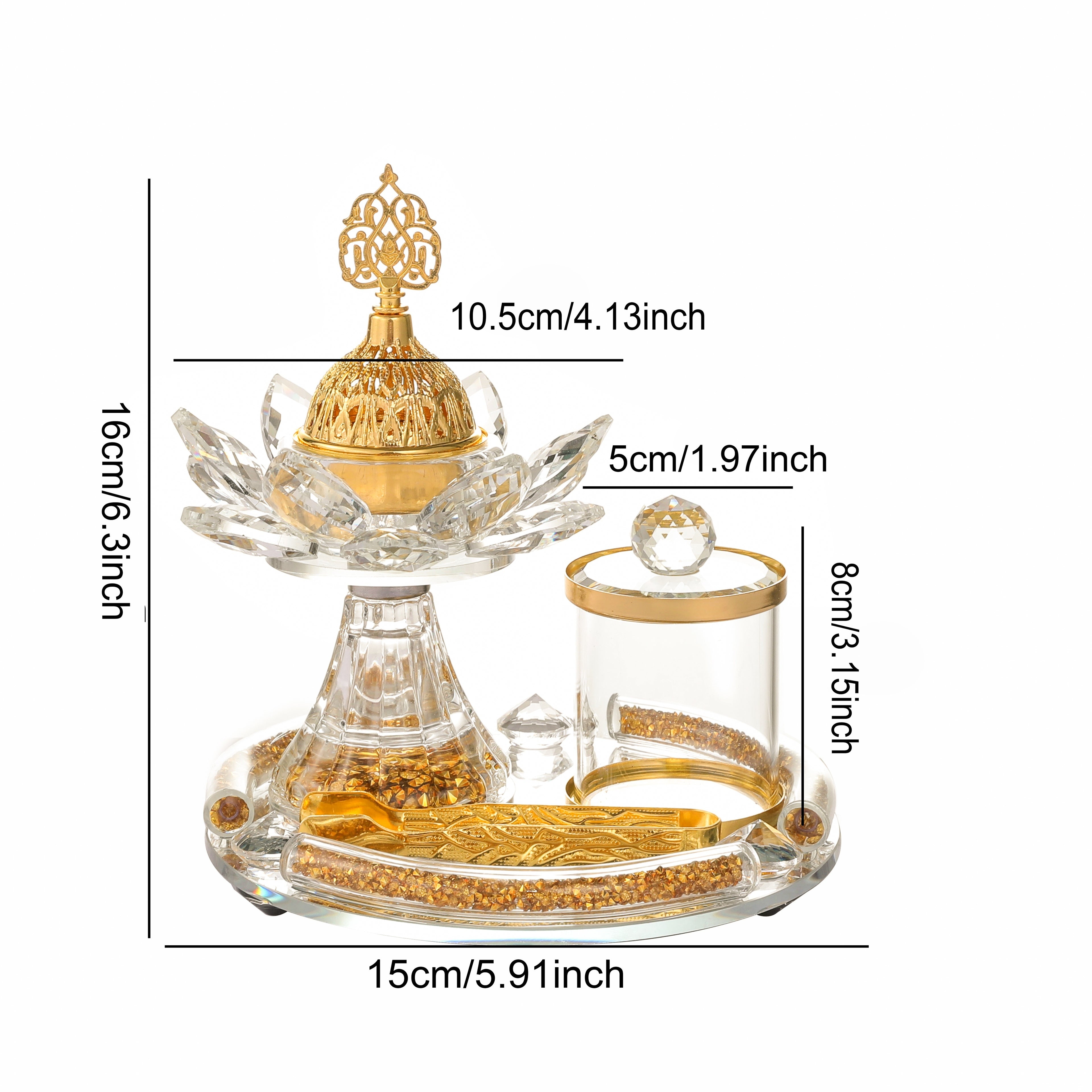 [Home Wedding Ramadan] 4pcs Crystal for Lotus Glass Incense Holder Set, Luxury Diamond Muslim Censers Sticks Hold for Home Wedding Ramadan Decoration, 2024