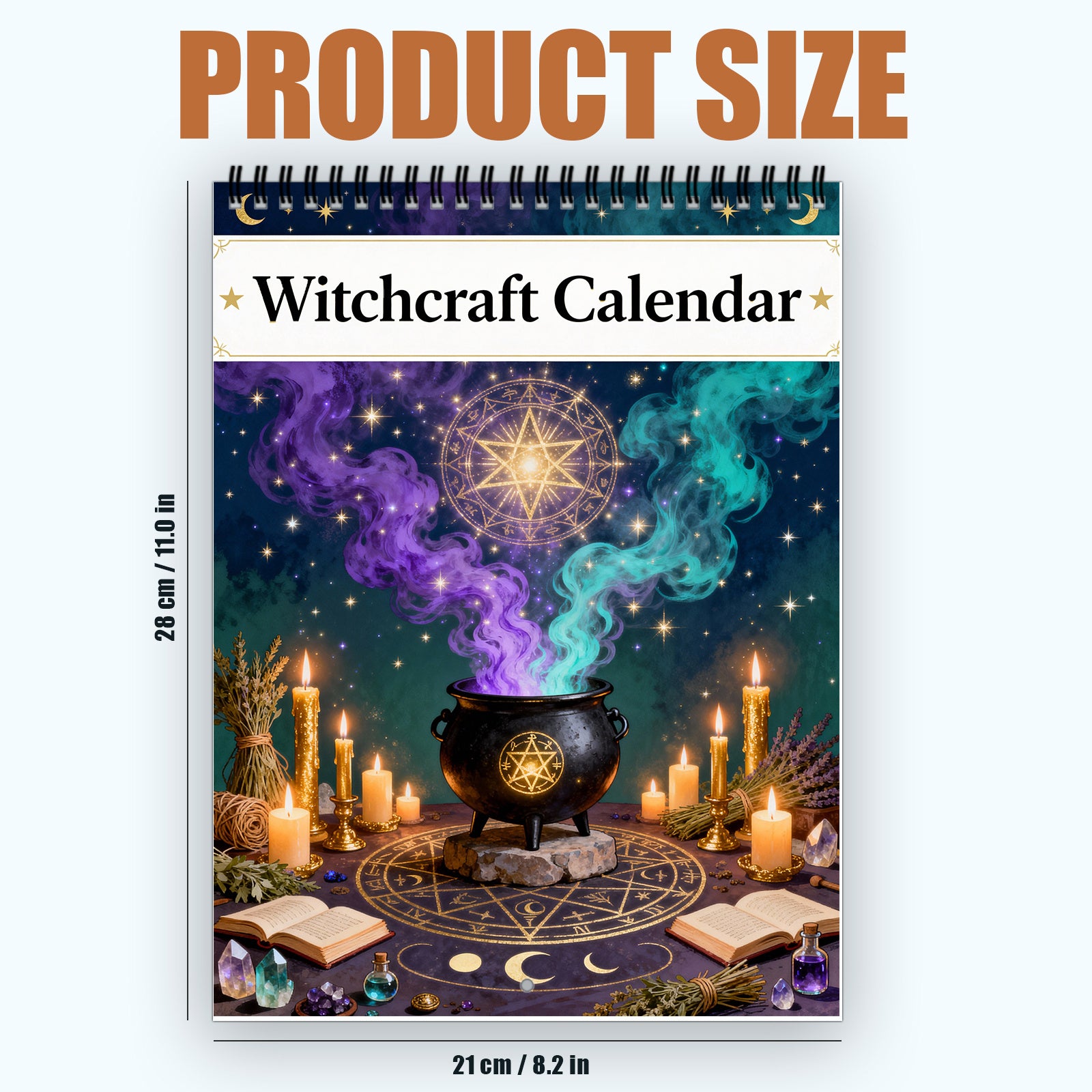 2026 Witch Calendar Spiral Wall Planner with Spell Symbols & Full Moon Calendar - Writable Monthly Layouts, Mystical Journal & Planner for Wiccan Women, Spiritual Gift