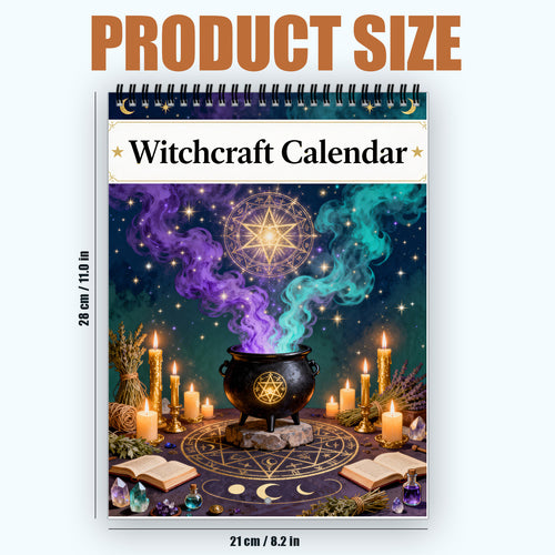 2026 Witch Calendar Spiral Wall Planner with Spell Symbols & Full Moon Calendar - Writable Monthly Layouts, Mystical Journal & Planner for Wiccan Women, Spiritual Gift