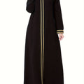 [Navy Blue Kaftan] Navy Blue Muslim Kaftan Dress | Elegant, Golden Embroidery, Sleeve, Loose Fit, Maxi Length, Hijab-Friendly Design, All-Season Wear
