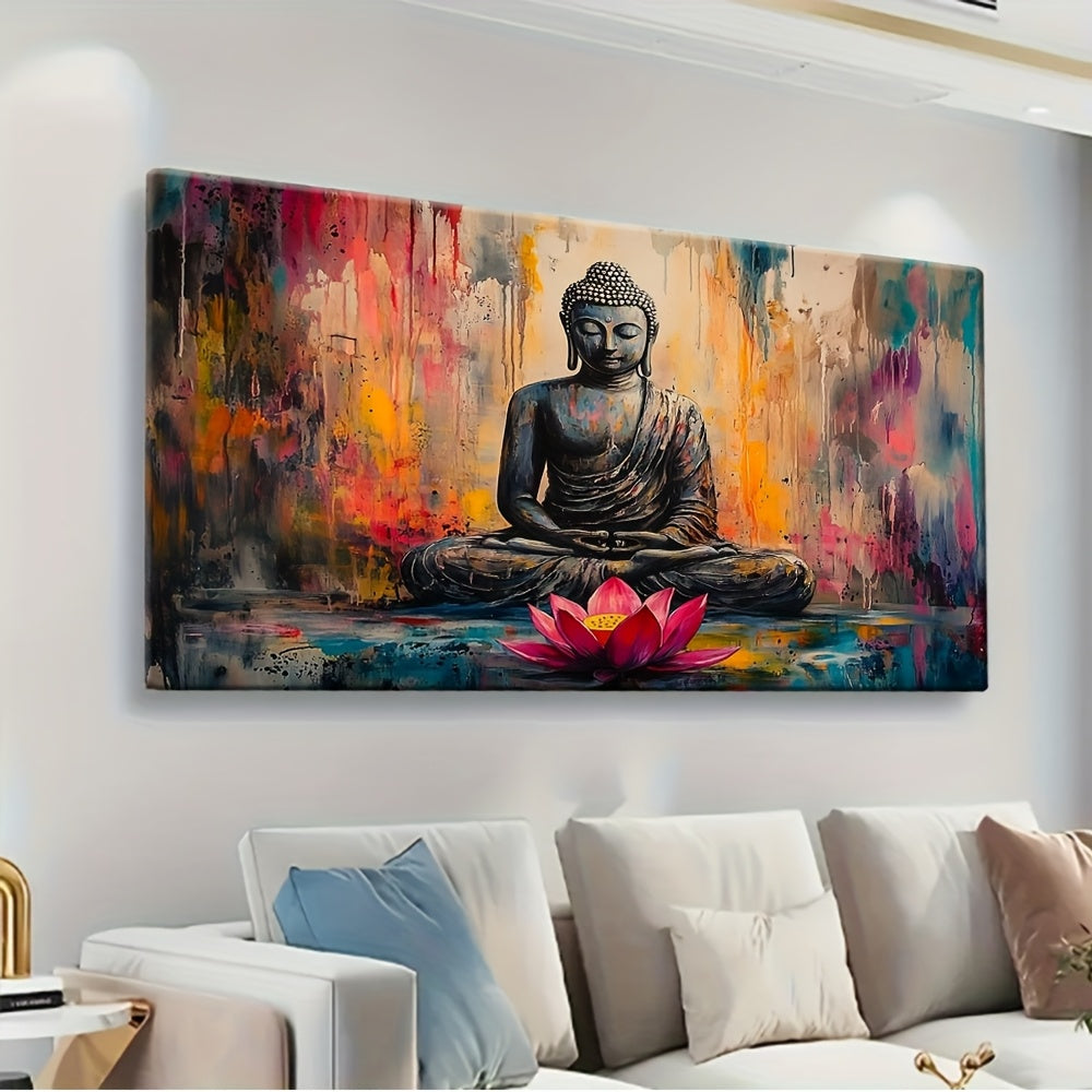 Abstract Buddha Canvas Wall Art with Wooden Frame - Vibrant Colors, HD Wrapped Canvas Print for Living Room, Bedroom, Home Office Decor - Spiritual Meditation Artwork, Highdefinition Print, Zen Home Decor