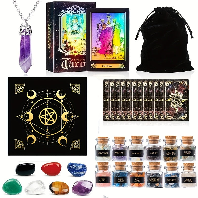 Tarot Card Set with 99pcs, Including a Guidebook And a Fortune-Telling Featuring a Artificial Crystal Pendulum, Perfect for Beginners.