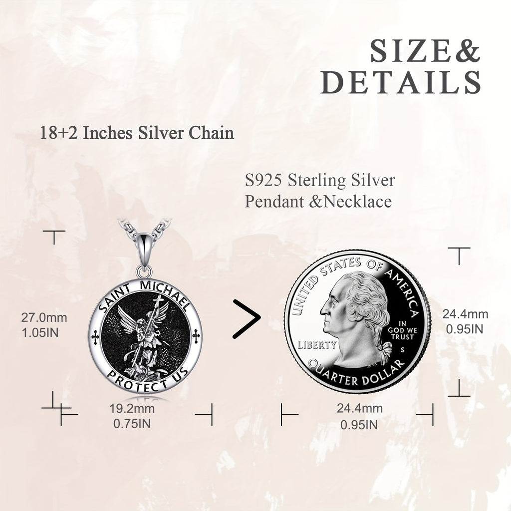 Pure Silvery St. Michael Necklace Amulet Protects Us Necklace Patron Angel Pendant Christian Jewelry Birthday Men's Gift