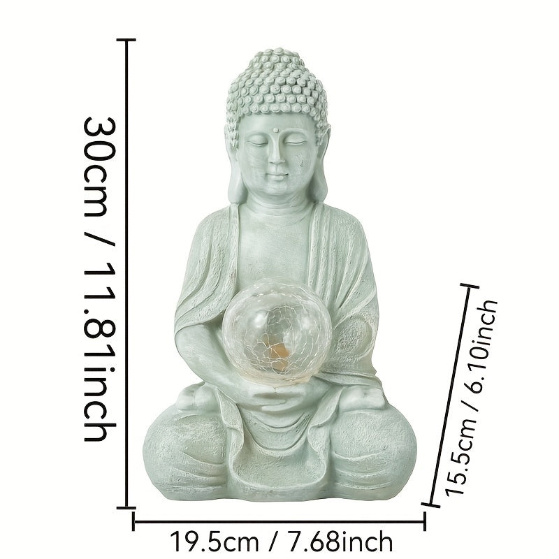 1pc Solar-Powered Buddha Statue with LED Light, Resin Garden Sculpture, Outdoor Balcony Yard Decor, Rustic Artistic Buddhism Figurine, Automatic Illumination At Dusk, for Yard Lawn Home Decor, Housewarming Gift,  Level IP44