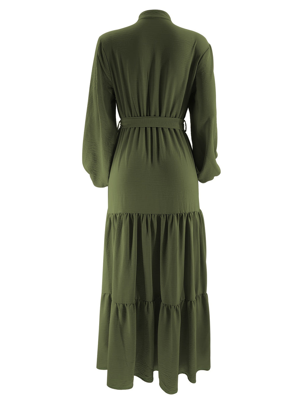 Elegant Light Green Maxi Dress for Muslim Women - Casual Solid Color with Ruffle Hem & Button Detail, Polyester Blend, Machine Washable - Hijab Not Included