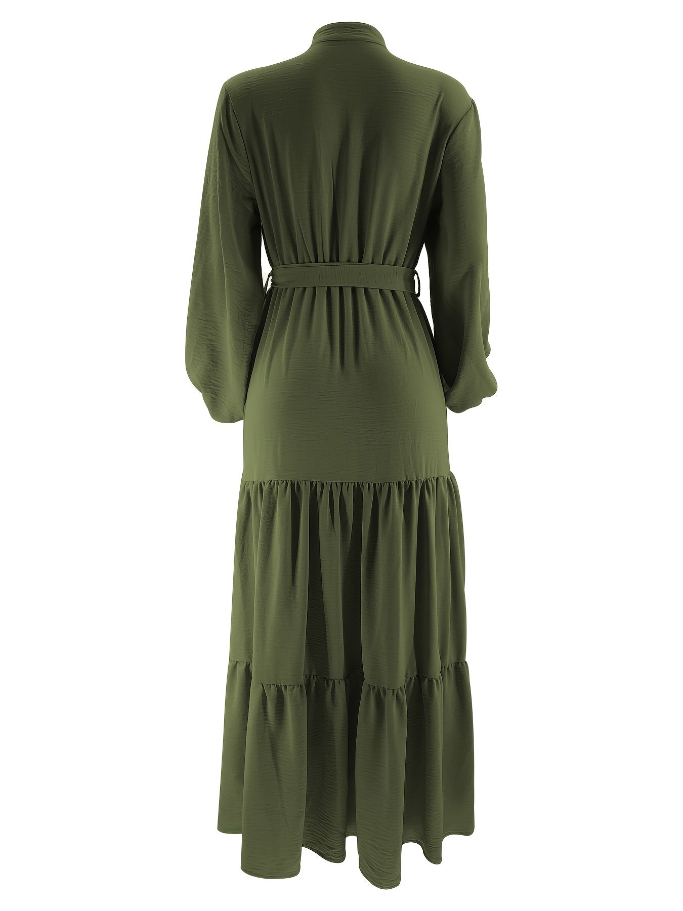 Elegant Light Green Maxi Dress for Muslim Women - Casual Solid Color with Ruffle Hem & Button Detail, Polyester Blend, Machine Washable - Hijab Not Included