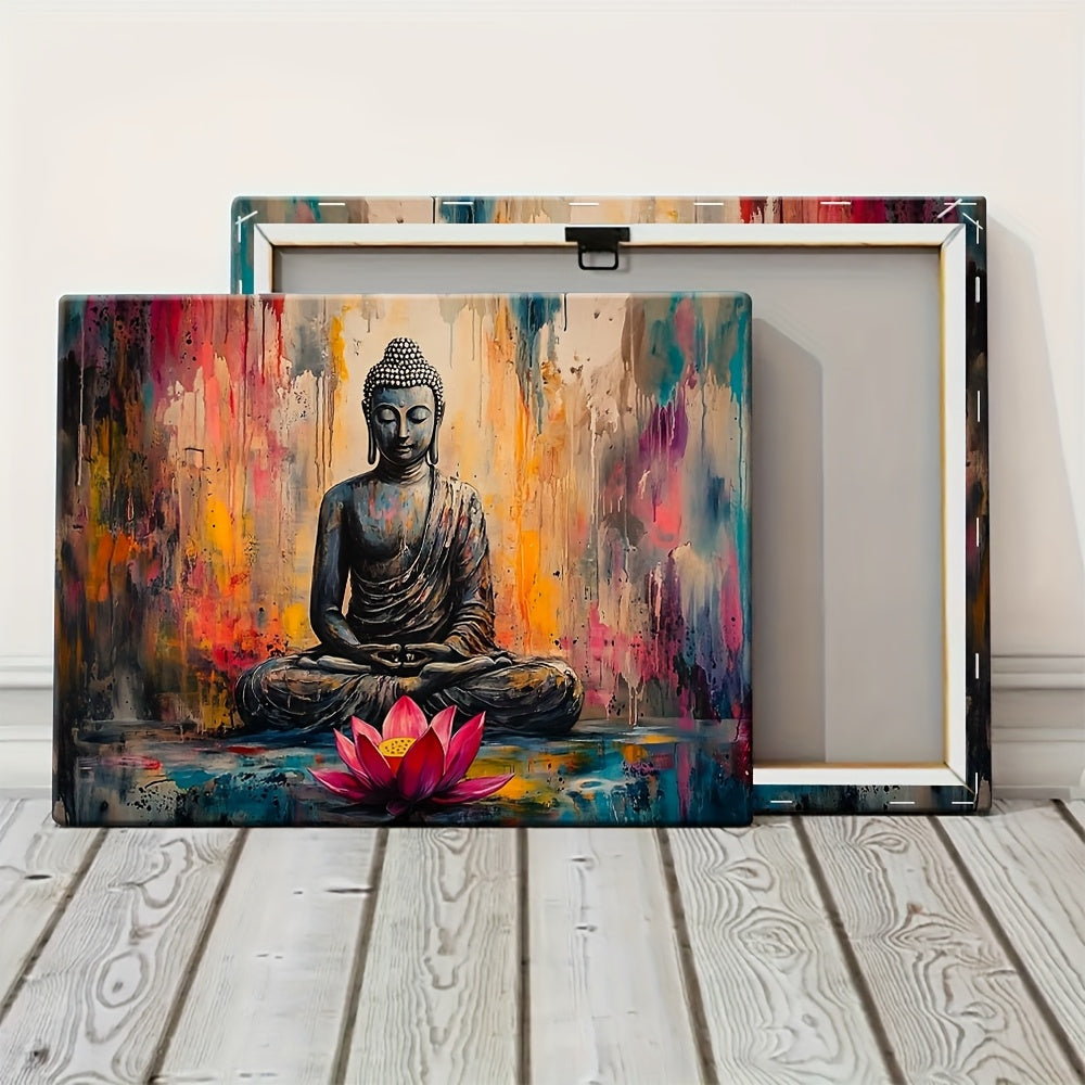 Abstract Buddha Canvas Wall Art with Wooden Frame - Vibrant Colors, HD Wrapped Canvas Print for Living Room, Bedroom, Home Office Decor - Spiritual Meditation Artwork, Highdefinition Print, Zen Home Decor