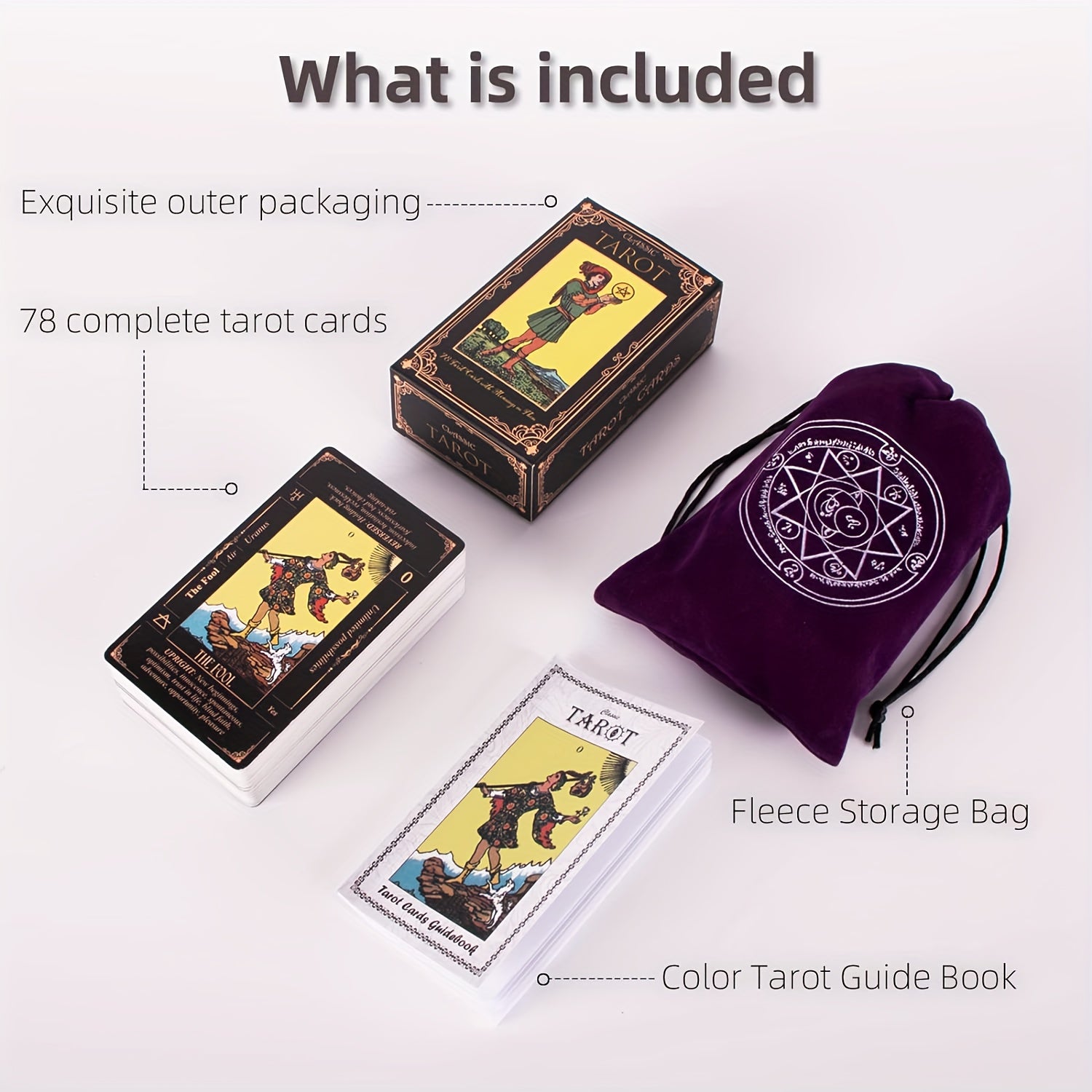 Beginner's Tarot Card Set with Guidebook & Storage Bag - Durable, Classic Cards for Insight and Divination