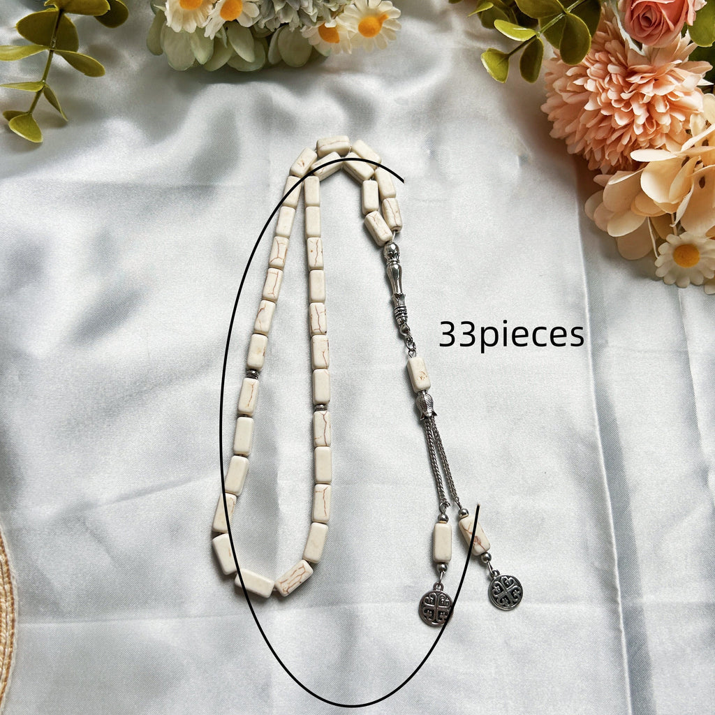 Simple Classic Style Stone Prayer Beads, Unplated Rectangle Bead Tasbih, Muslim Daily & Festival Occasion Handheld Counter - No Mosaic, All-Season