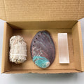 Selenite Crystal & White Sage Smudge Kit with Natural Abalone Shell - Boho Style Energy Cleansing Ritual Set for Home Purifying, Spiritual Healing - Perfect for Christmas, Halloween, Easter, Hanukkah, Thanksgiving - Complete