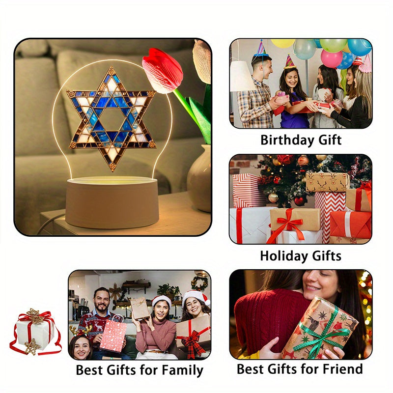 [Star of David Night Light] 1pc Elegant Acrylic Star of David Night Light | LED Table Lamp with Switch, USB Powered, Warm Light | Hanukkah Decoration, Jewish Religious Festival & Home Decor | Ideal Gift for Christmas, Birthda