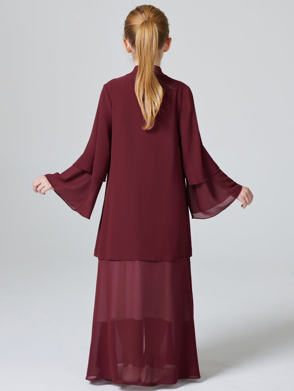 1pc Girls' Turkish Muslim Abaya Dress - 100% Polyester V-Neck Long Sleeve Modest Dress, Solid Color Traditional Attire for Cultural Events & Family Gatherings (Hand Wash Only), Autumn Clothing | Vneck Dress | Comfortable Fit,