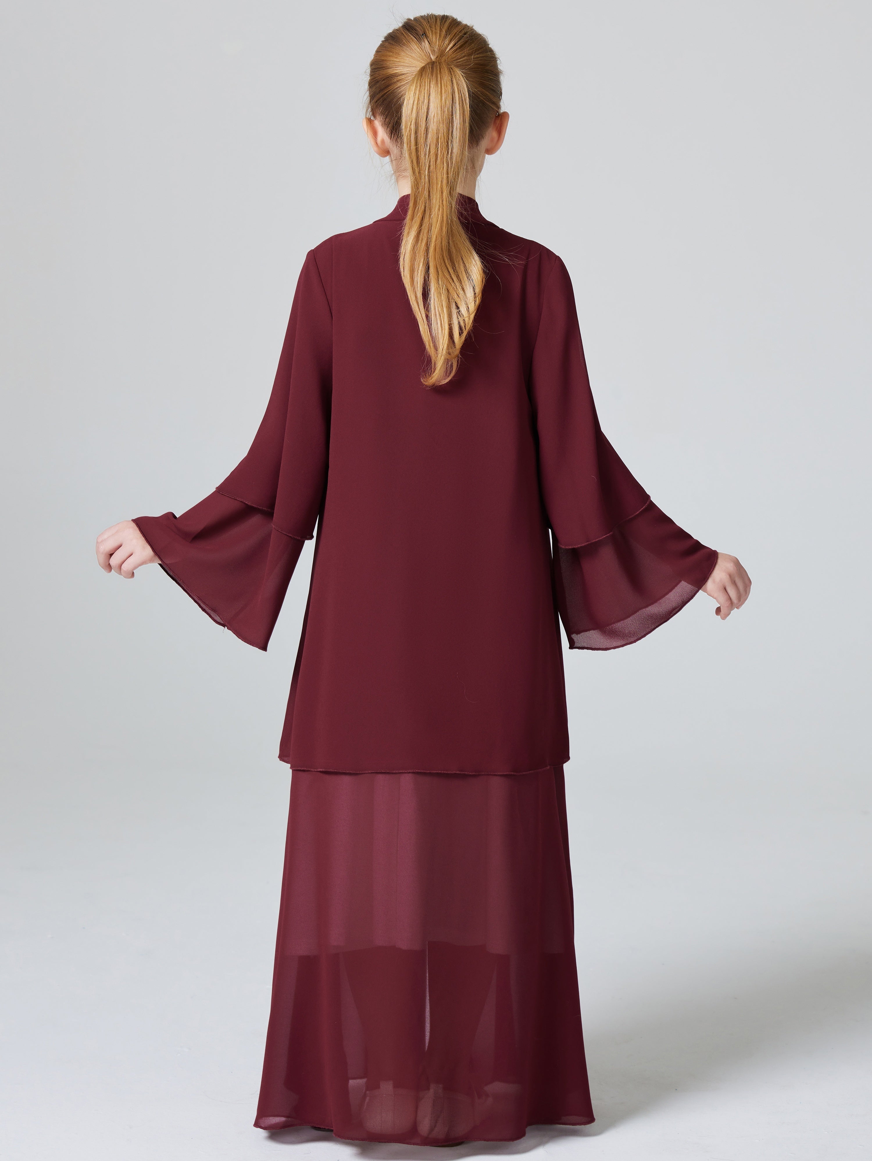 1pc Girls' Turkish Muslim Abaya Dress - 100% Polyester V-Neck Long Sleeve Modest Dress, Solid Color Traditional Attire for Cultural Events & Family Gatherings (Hand Wash Only), Autumn Clothing | Vneck Dress | Comfortable Fit,