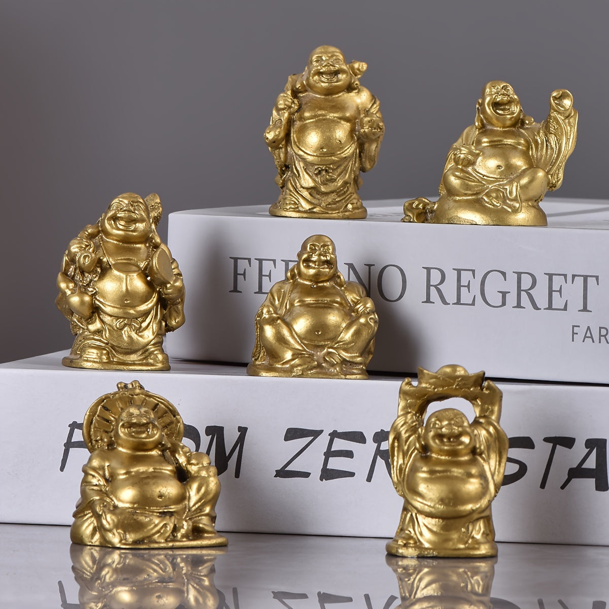 6pcs Antique Auspicious Buddha Statue Resin Ornament, Resin Ornament, Feng Shui Buddha Statue Ornament, Indoor Small Ornament, Car Small Ornament