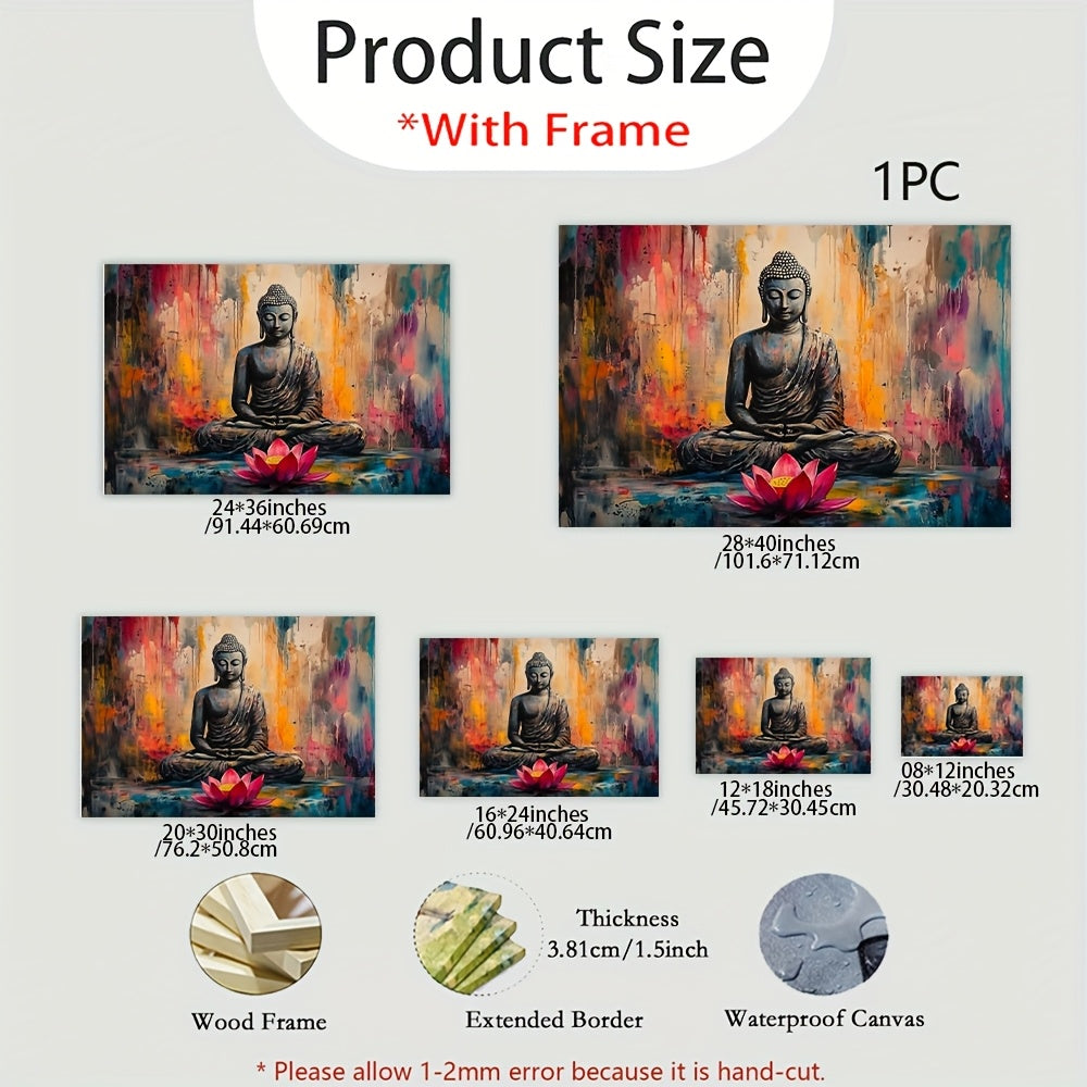 Abstract Buddha Canvas Wall Art with Wooden Frame - Vibrant Colors, HD Wrapped Canvas Print for Living Room, Bedroom, Home Office Decor - Spiritual Meditation Artwork, Highdefinition Print, Zen Home Decor