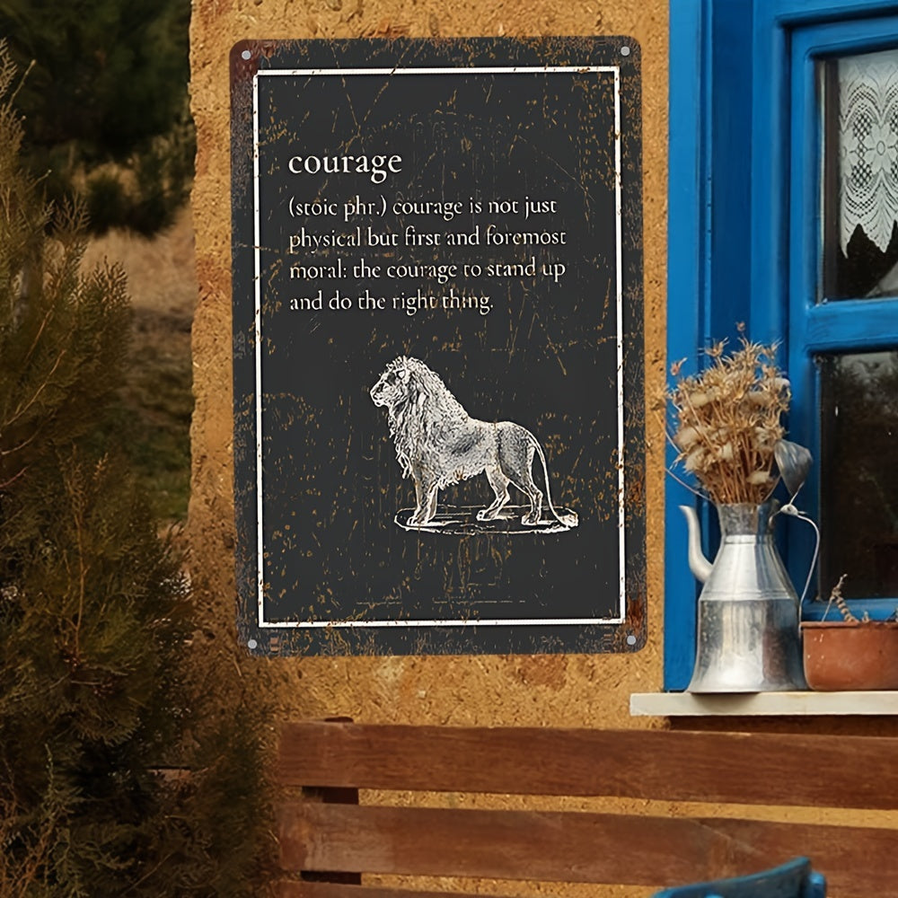 Stoic Philosophy Waterproof Aluminum Wall Art - UV Printed Courage Lion Plaque - Indoor/Outdoor Inspirational Decor 7.87x11.81inch
