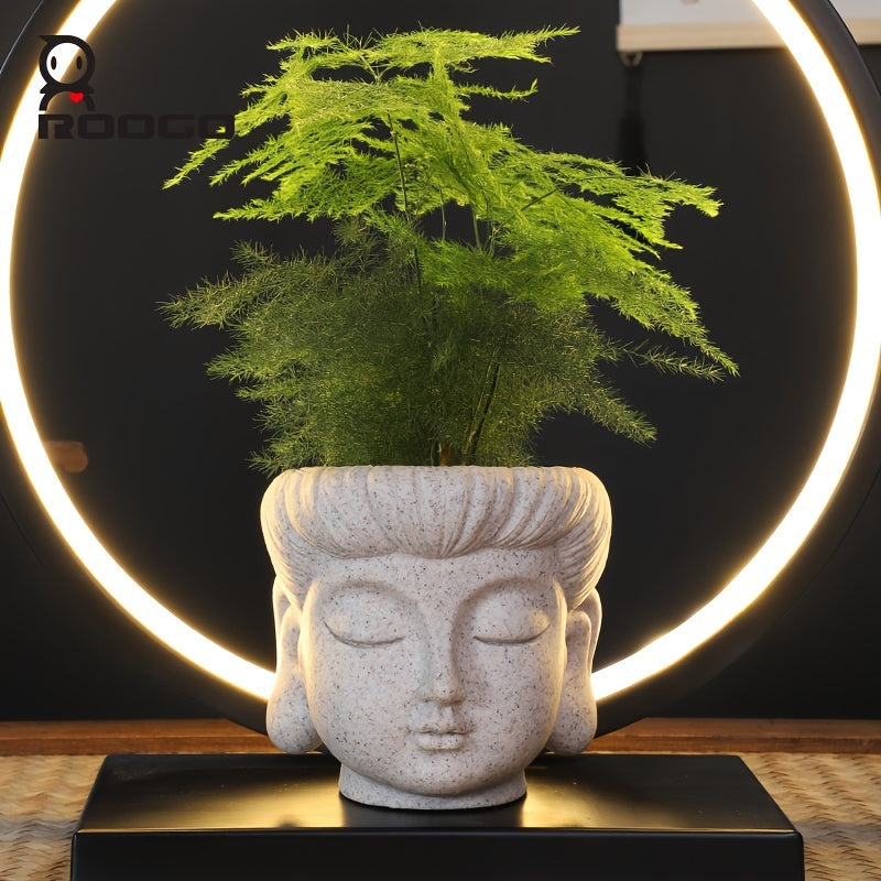 Zen-Inspired Buddha Head Succulent Planter - Resin Cactus Pot for Home & Office Decor, Versatile Indoor/Outdoor Flower Vase, Unique Bonsai Craft Gift