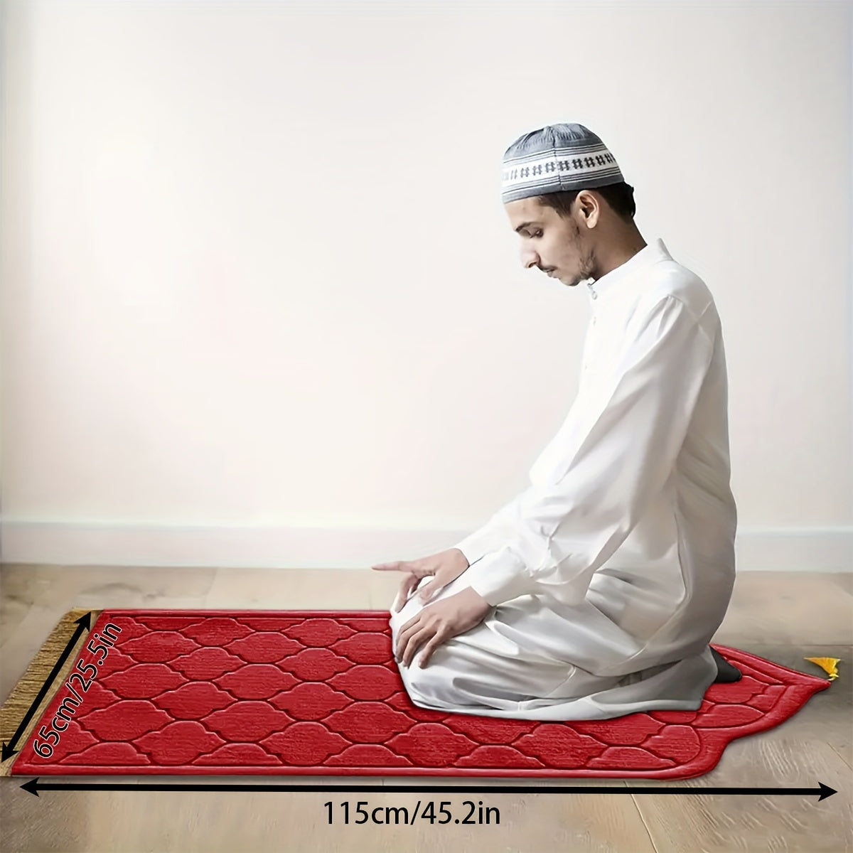 1 Pc Red Muslim Prayer Mat, Non-Slip Foldable Family Prayer Mat, Tassel Pilgrimage Mat, Thickened Kneeling Mat, For Pilgrimage Activities