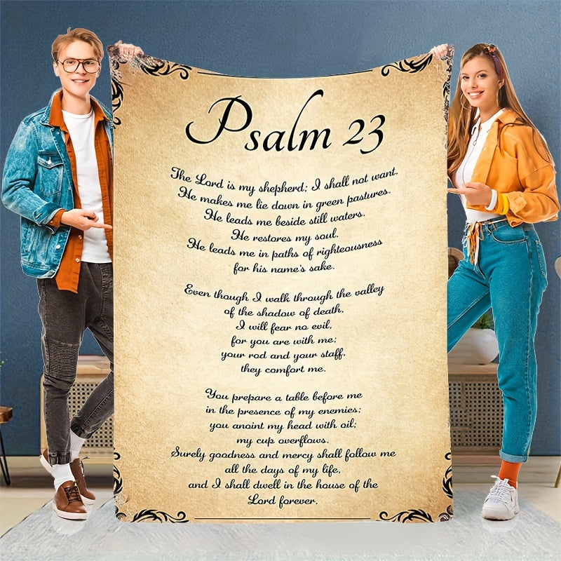 Psalm 23 Inspirational Flannel Throw Blanket - Soft, Warm & Versatile for All Seasons - Perfect Christian Gift for Office, Camping & Travel