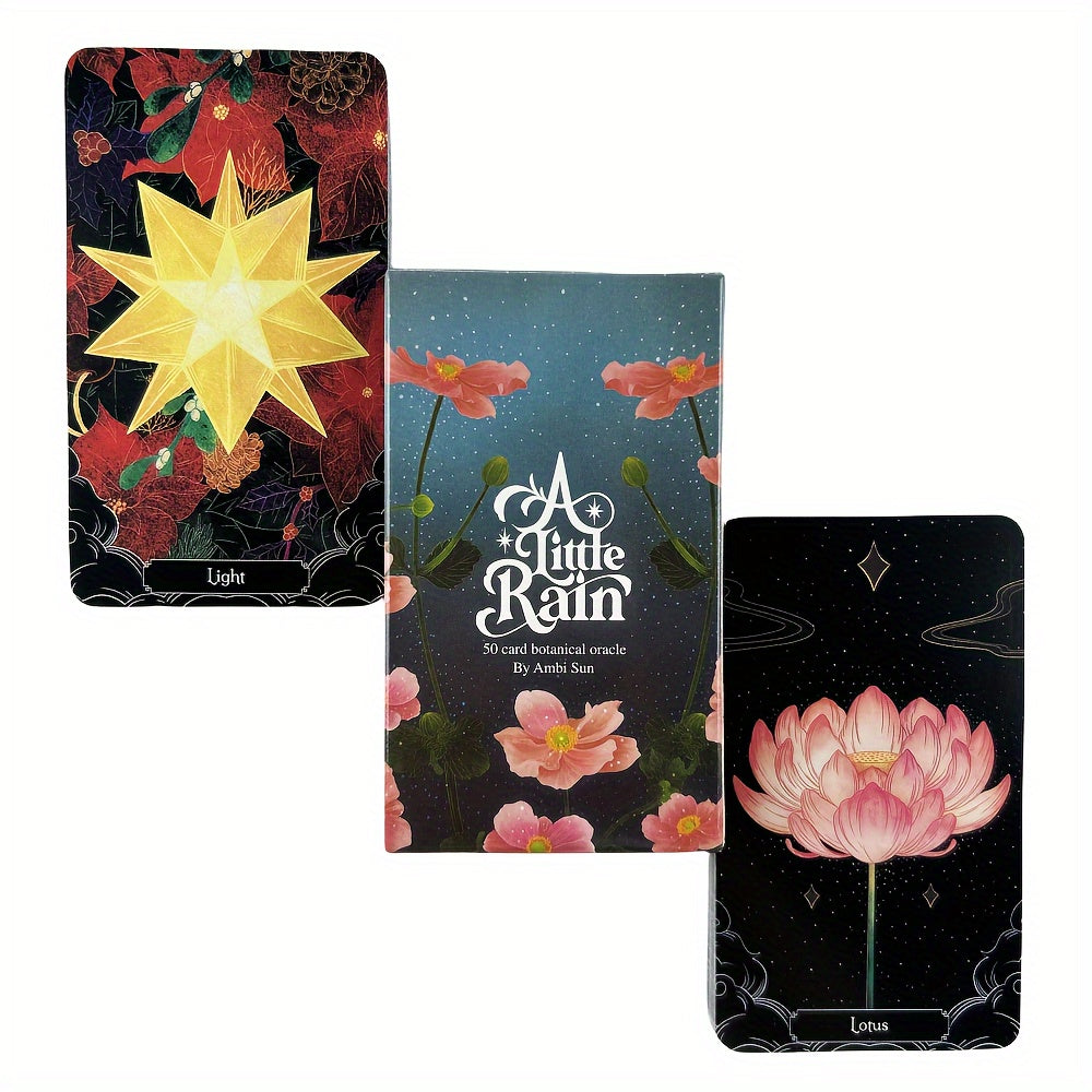 Botanical Oracle Cards - A Little Rain Theme, High-Quality Fortune Telling Tarot Deck for Parties & Leisure Games, 4.13x2.44in