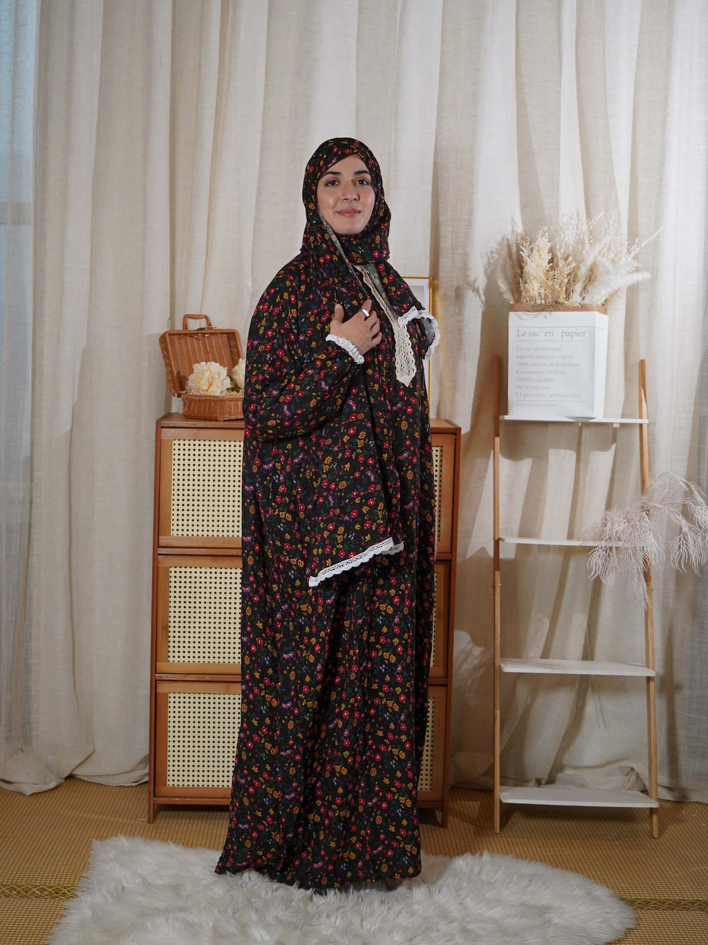 [Traditional Fashion] Prayer Robe and Scarf Set | for Muslim Women | in the Middle East | Traditional Fashion Print