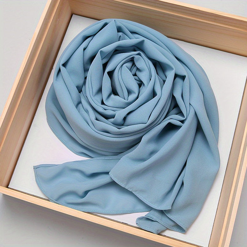 Large Rectangular Solid Color Chiffon Hijab Scarf with Elastic Band - Breathable & Lightweight, Perfect for Ramadan & Muslim Festivals, Easy to Wear as a Shawl or Wrap