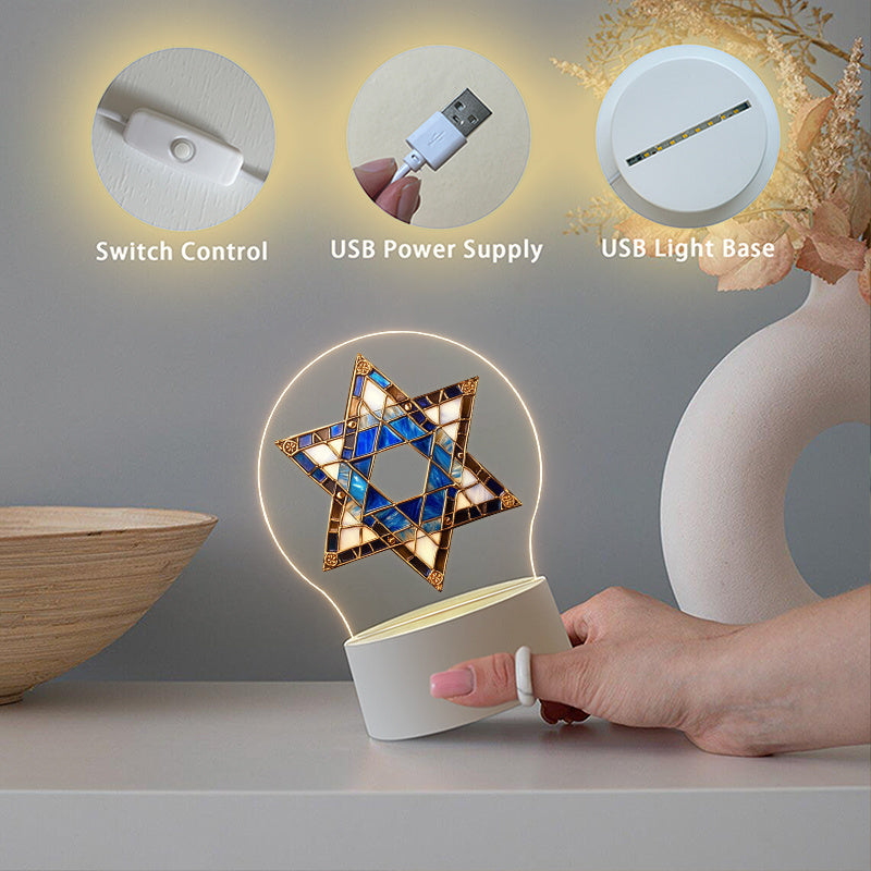 [Star of David Night Light] 1pc Elegant Acrylic Star of David Night Light | LED Table Lamp with Switch, USB Powered, Warm Light | Hanukkah Decoration, Jewish Religious Festival & Home Decor | Ideal Gift for Christmas, Birthda