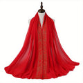 Summer Chiffon Women's Headscarf with Beaded Fringe, Muslim Hijab Long Scarf, Fashion Scarf