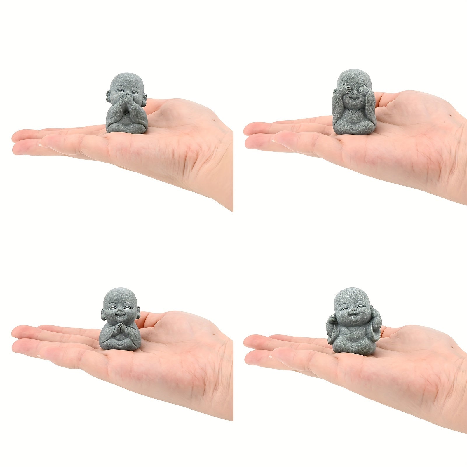 4pcs, Cute Smiling Little Buddha Statue, Monk, for Living Room/Yoga Room/Tea Table/Outdoor Garden/Moss Flower Pot/Fish Tank Decoration, Beautiful and Peaceful/Soothing Decoration, Creative Small Gift, Housewarming Gift