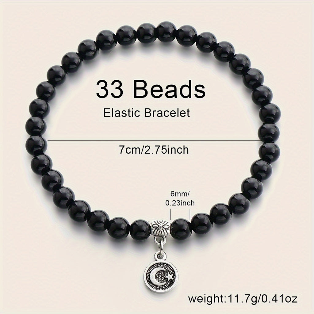 1pc 33pcs 6mm Natural Stone Agate Elastic Rope Bracelet Zan Muslim Prayer Beads Prayer Beads Middle East الشهر الفضيل