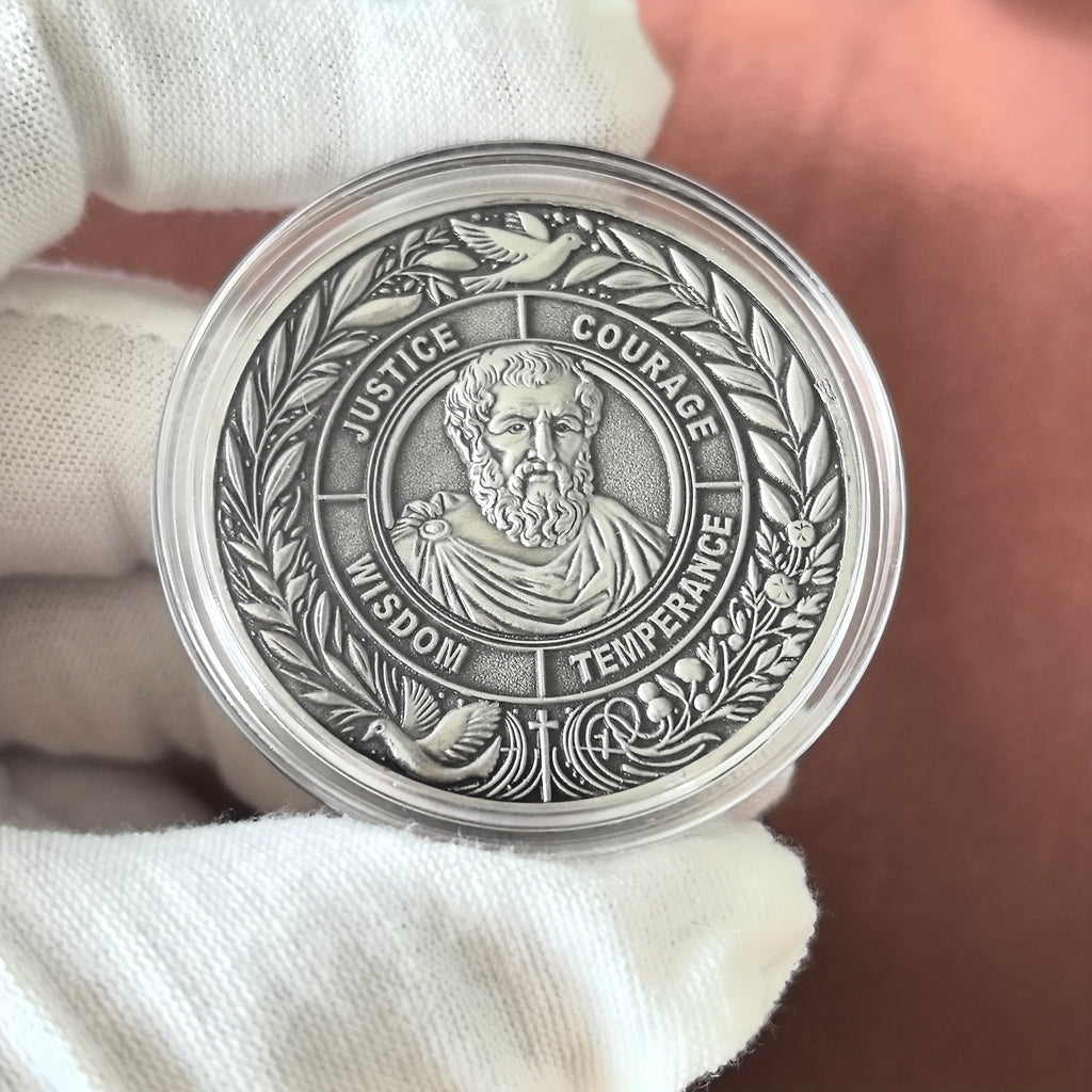 The Four Cardinal Virtues Stoic Coin: Emblem of Christian Ethical Principles - Inspirational Daily Reminder for Stoicism Enthusiasts and Thoughtful Gifts