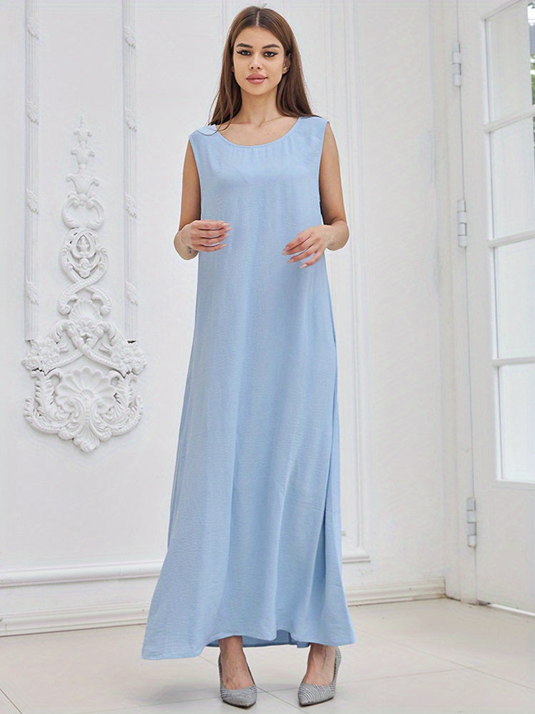 Two-piece Traditional Clothing Muslim Women's Long Loose Elegant Dress Robe Vest with Headscarf