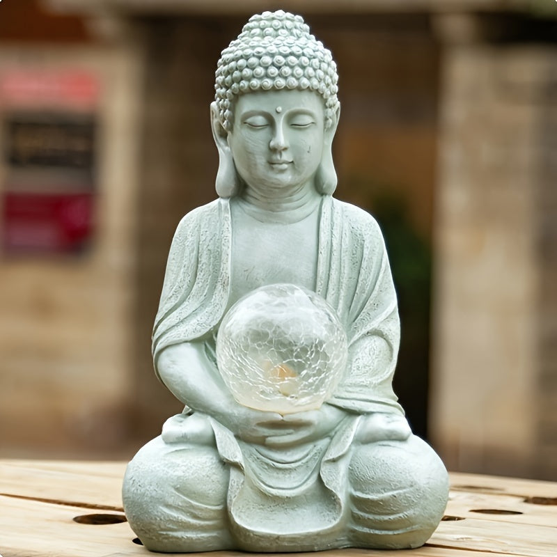 1pc Solar-Powered Buddha Statue with LED Light, Resin Garden Sculpture, Outdoor Balcony Yard Decor, Rustic Artistic Buddhism Figurine, Automatic Illumination At Dusk, for Yard Lawn Home Decor, Housewarming Gift,  Level IP44