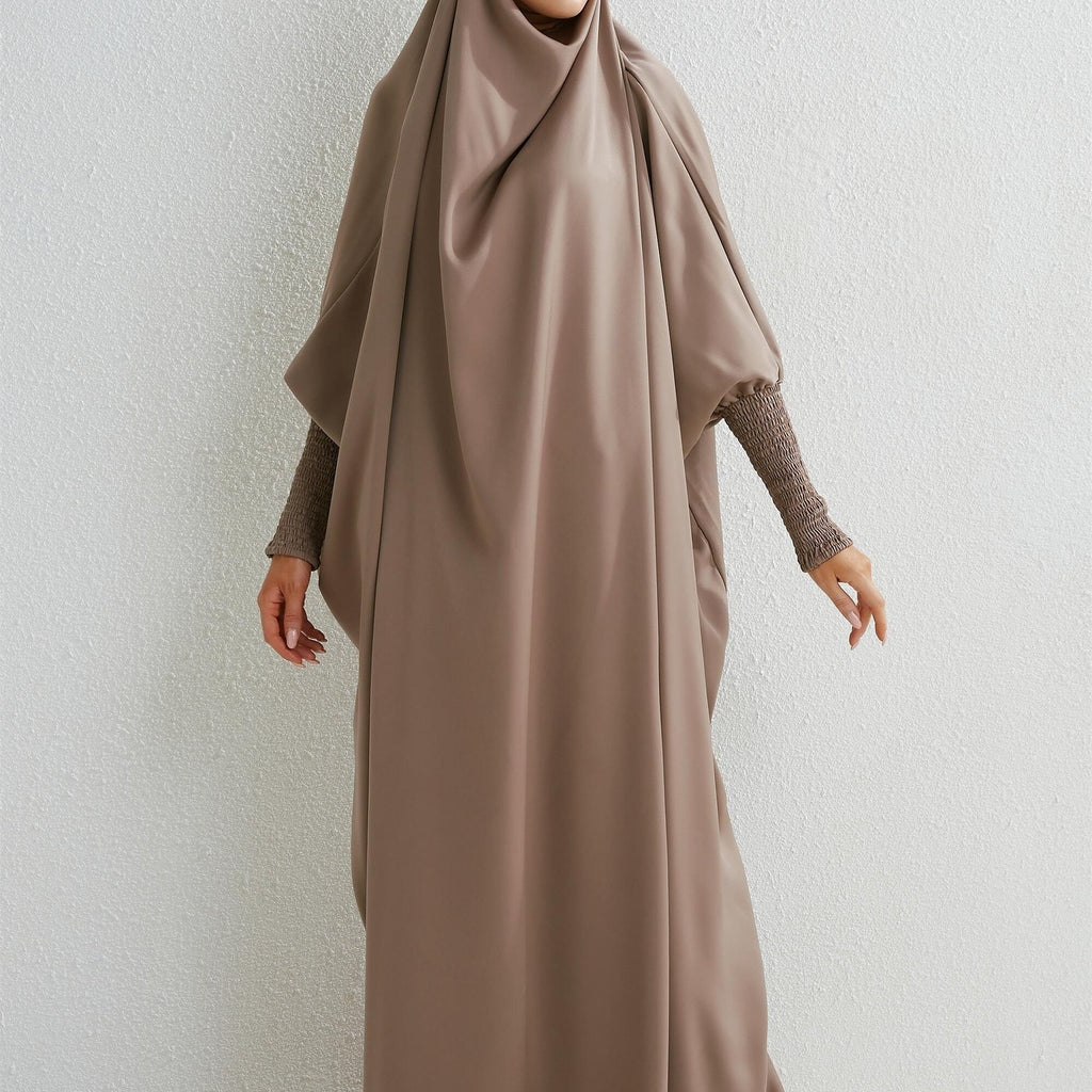 Ramadan Solid One-Piece Prayer Modest Dress - Modest Full Length Dress With Hijab -  For Women - Suitable for Ramadan & Islamic Events - Perfect Gift for Muslim Women