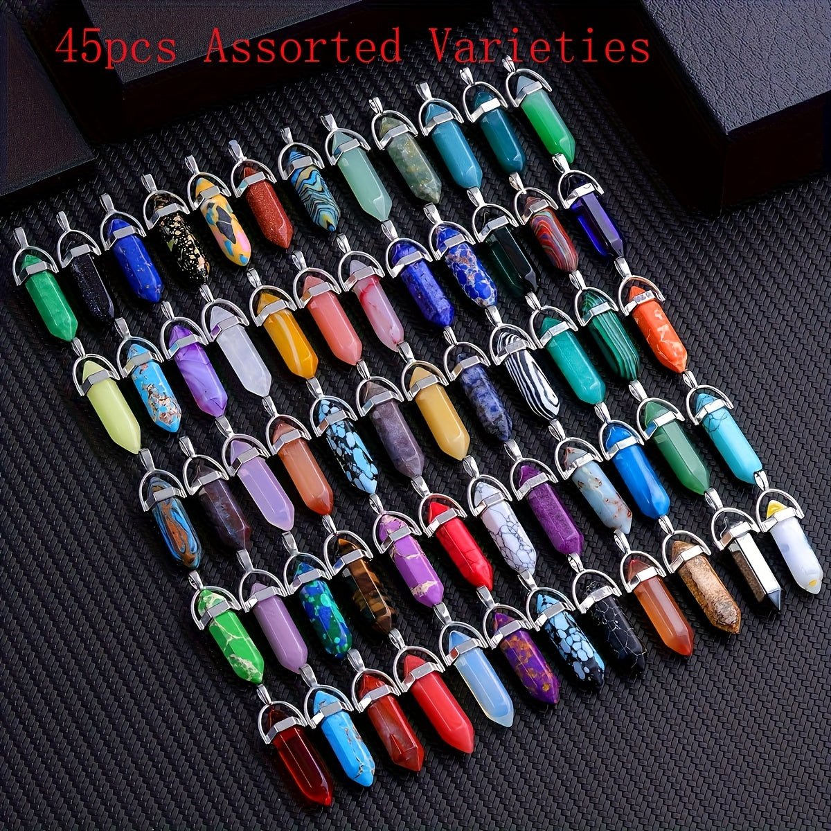 1/7/45pcs Natural Crystal Hexagonal Pillar Crystal Pendulum Wiccan DIY Crystal Pendulum Objects Decoration (Multi-material Combination Synthetic Opal)