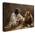1pc Framed Lion and Jesus Canvas Wall Decor Striking Lion of Judah Poster with Savior Inspirational Christian Art for Office Church and Home Ready to Hang